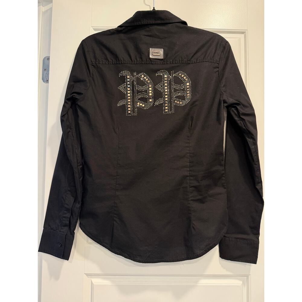 Philipp Plein Rhinestone Long Sleeve Button Down Womens Large Cotton Rock Grunge